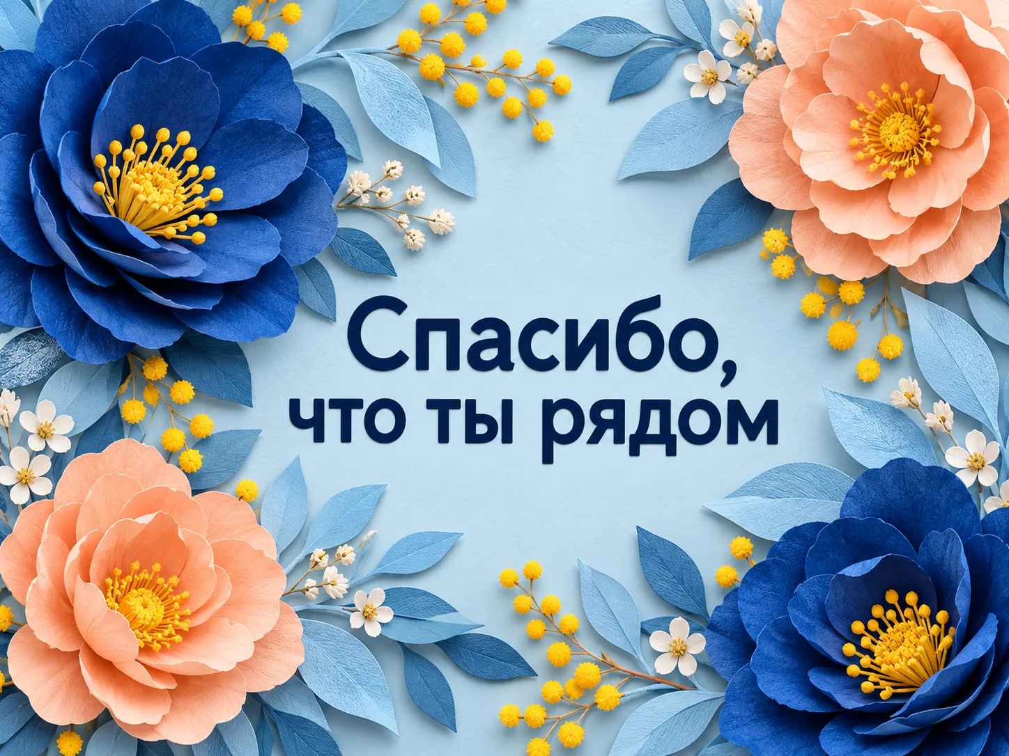 Пример идеи открытки с надписью «Спасибо, что ты рядом»