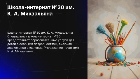 Презентация о специальной школе-интернате №30 им. К. А. Микаэльяна