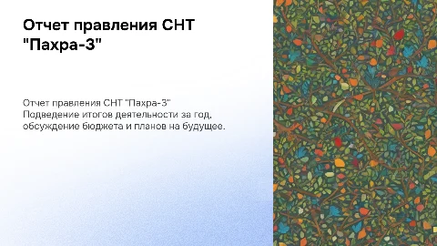 Отчет правления СНТ "Пахра-3"