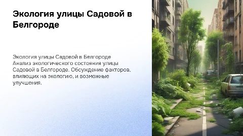 Оценка экологического состояния улицы Садовой в Белгороде