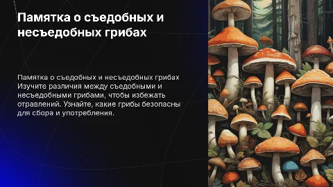 Памятка о съедобных и не съедобных грибах