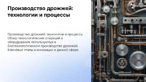 Технологические операции производства дрожжей на оборудовании