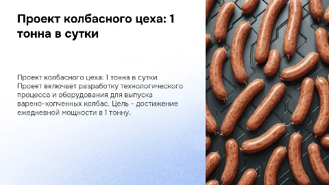 Разработка проекта колбасного цеха мощностью 1 тонна в сутки
