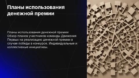 Планы по реализации денежной премии в конкурсе Движения Первых