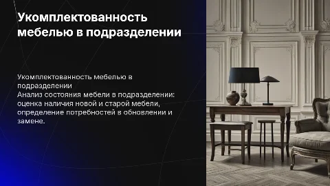 Укомплектованность подразделения новой и старой мебелью