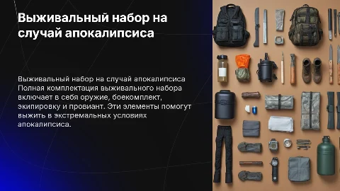 Полная комплектация выживального набора на случай апокалипсиса
