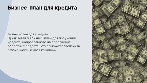Бизнес-план для получения кредита в целях пополнения оборотных средств