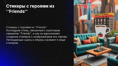 Стиль связанный с сериалом "Friends". Стикеры с героями