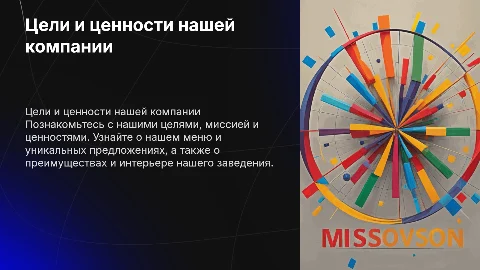 цели , миссия и ценности, меню и предложения, преимущества, интерьер