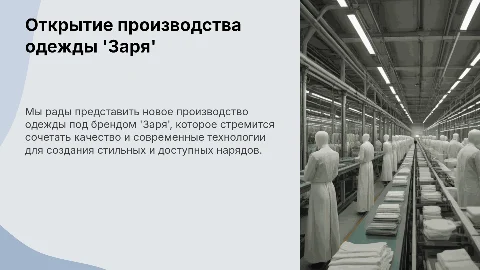 Открытие производства одежды 'Заря'