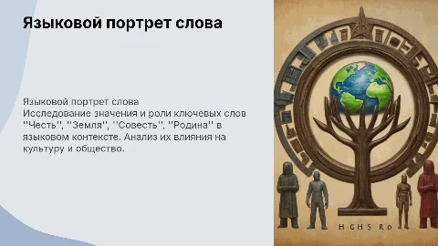 Языковой портрет слова: Честь, Земля, Совесть, Родина