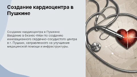 Презентация бизнес-плана сердечно-сосудистого центра в Пушкине
