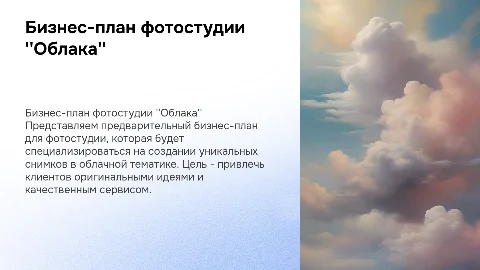 Предварительный бизнес план фотостудии "Облака"