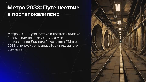 презентация про произведение Дмитрия Глуховского Метро 2033