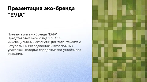 Презентация эко-бренда "EVIA" в виде скрабов для тела