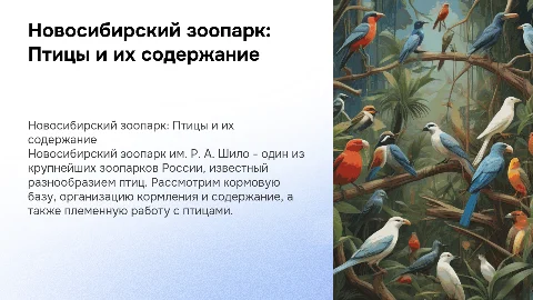 Презентация о Новосибирском зоопарке и его птицах