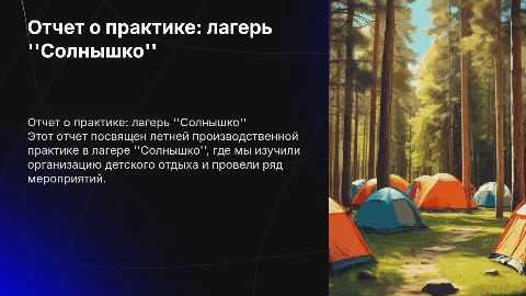 Отчет по практике в летнем лагере ''Солнышко''