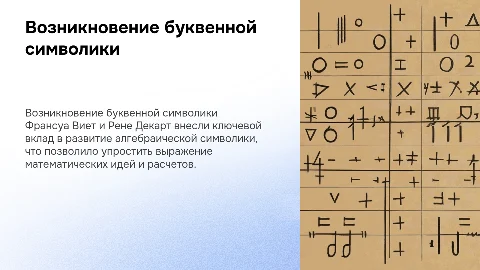 Презентация о возникновении буквенной символики в математике