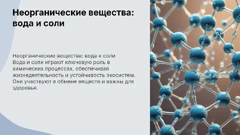 Неорганические вещества: вода, соли
