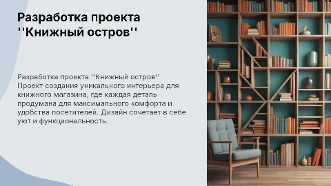 разработка дизайн-проекта интерьерного пространства "Книжный остров"