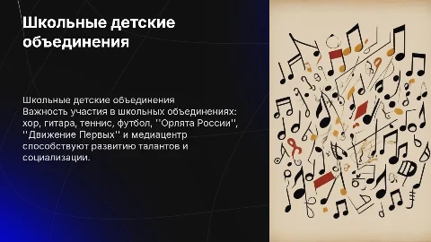 Школьные детские объединения: хор, гитара, спорт и медиацентр