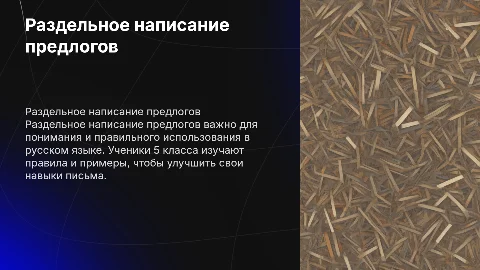 Раздельное написание предлогов 5 класс