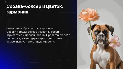 собака боксёр держит цветок на белом фоне