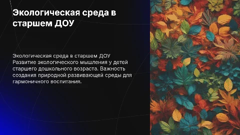 Экологическая среда для старшего возраста в ДОУ