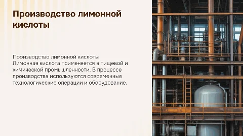Технологические операции производства лимонной кислоты