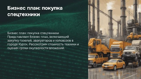 Бизнес план по покупке спецтехники в Курске