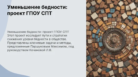 Как уменьшить бедность: проект ГПОУ СПТ
