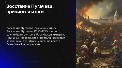 Восстание Пугачева. Причины, события, итоги