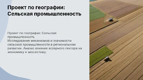 Проект по географии: "Сельская промышленность"