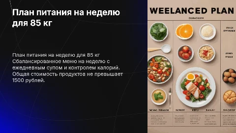 Меню на неделю для 85 кг с супом и бюджетом 1500 рублей