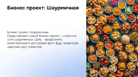 Бизнес проект " ШАУРМИЧНАЯ "