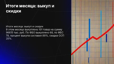 Итоги месяца: выкуп 101 товара на сумму 96615 тыс. руб.