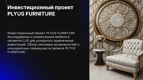 Составить презентацию для инвестора проекта PLYUS FURNITURE