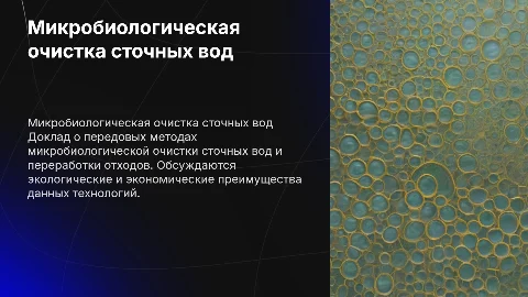 Микробиологическая очистка сточных вод и переработка отходов