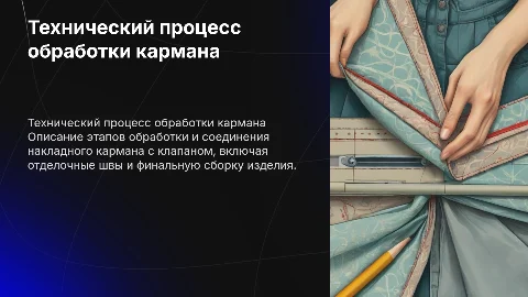 Описание процесса обработки накладного кармана с клапаном