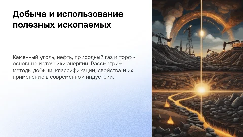 Презентация: Каменный уголь, нефть, природный газ, торф: добыча и