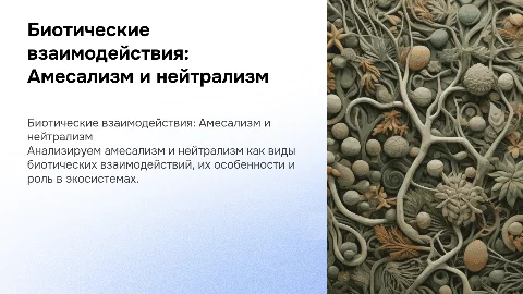 Виды биотических взаимодействий : Амесализм ,нейтрализм