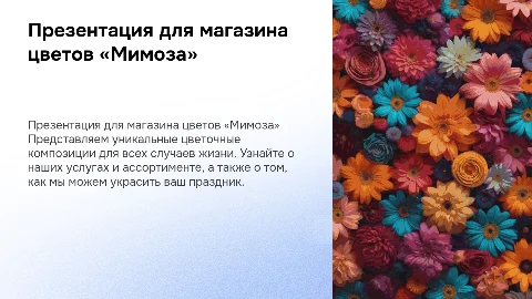 Презентация для магазина цветов «Мимоза»