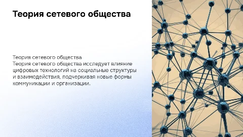 Современная социологическая теория: Теория сетевого общества. Раскрыть основные идеи, тезисы и проанализировать возможность применения в современном мире