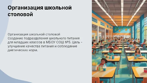 Организация школьной столовой для младших классов в МБОУ СОШ №5