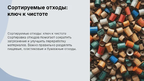 Сортируемые отходы: пищевые, пластиковые, бумажные