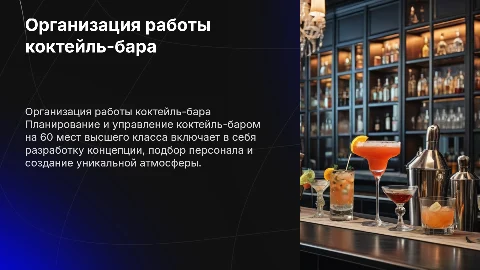 Организация работы коктейль-бара на 60 мест высшего класса