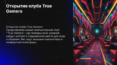 Презентация открытия бизнеса компьютерный клуб "True Gamers"