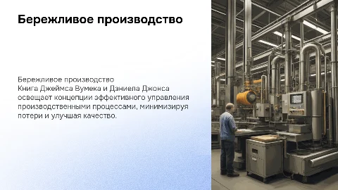 Презентация книги "Бережливое производство" Джеймса Вумека