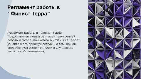 Презентация регламента внутренней работы в "Финист Терра"
