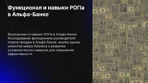 Функционал РОПа в Альфа-Банке и рынок клиентов микро бизнеса